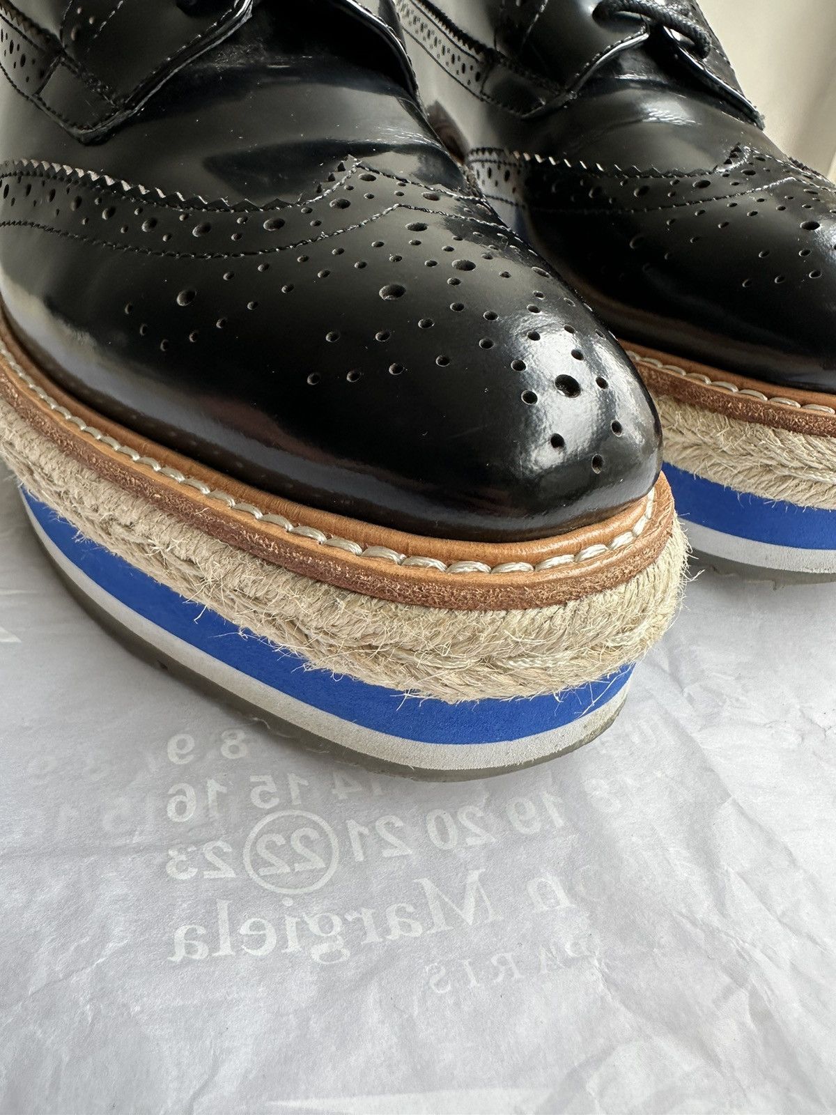 Prada 900$ Prada Perforated Wingtip Derby shoes white blue stripe Size US 7.5 / IT 37.5 - 7 Thumbnail
