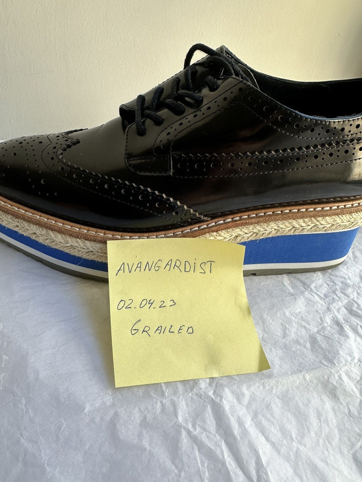 Prada 900$ Prada Perforated Wingtip Derby shoes white blue stripe Size US 7.5 / IT 37.5 - 14 Thumbnail