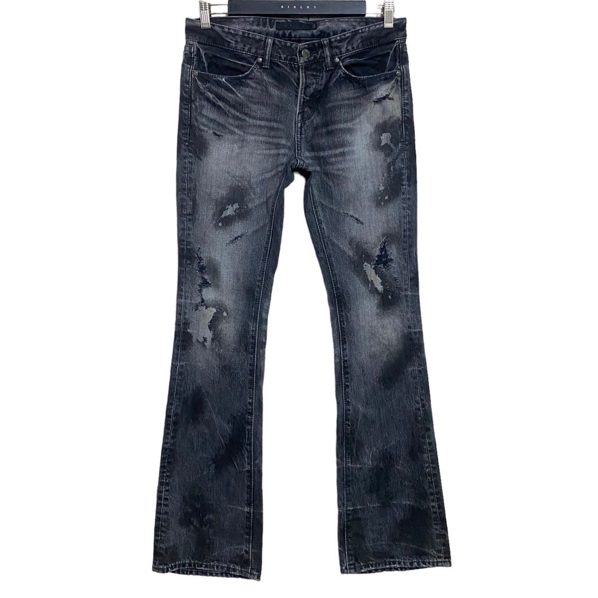 image of Gostar De Fuga Fuga Distressed Oil Stained Flare Jeans in Black, Men's (Size 31)