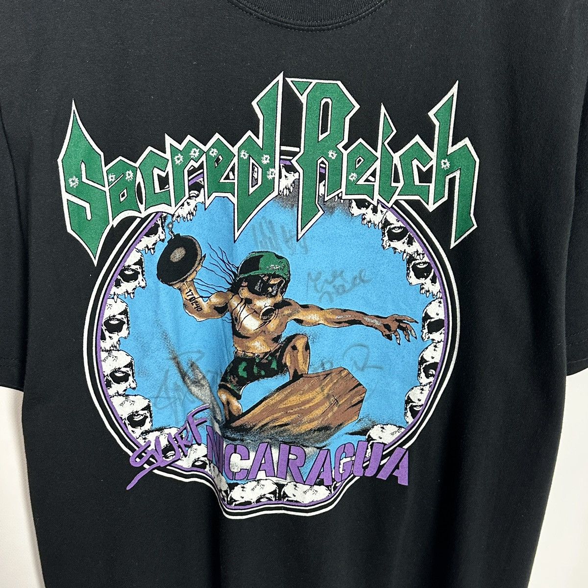 Band Tees Vintage 80s Sacred Reich Surf Nicaragua tee Signed Autograph Size US M / EU 48-50 / 2 - 5 Thumbnail