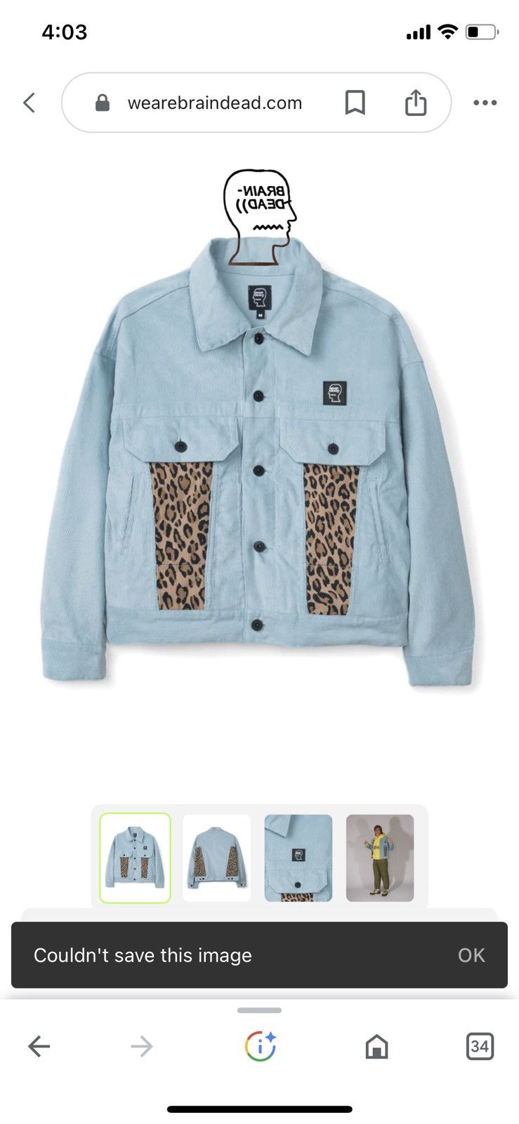 Brain Dead Brain Dead Corduroy leopard contrast trucker jacket Size US M / EU 48-50 / 2 - 1 Thumbnail