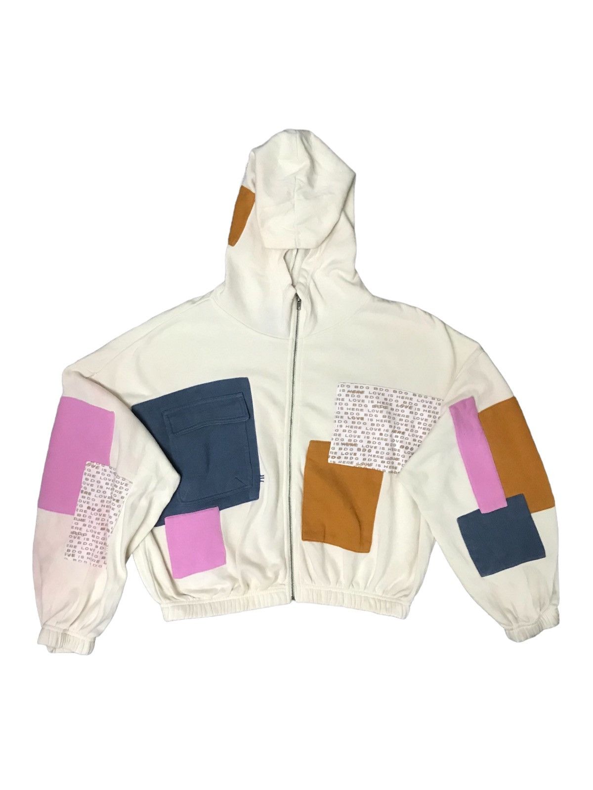 VINTAGE 90s FASHION PATCHWORK WORDS HOODIES MULTICOLOUR