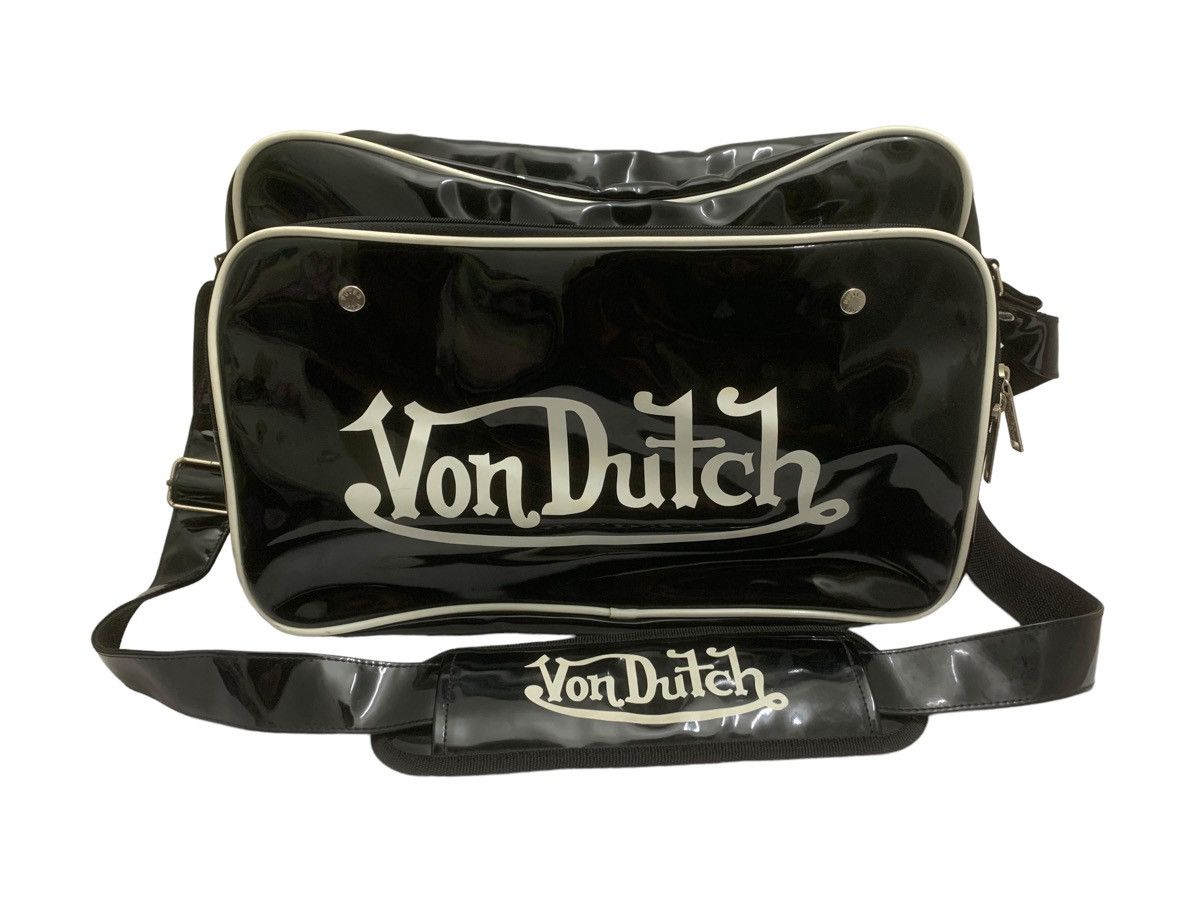 Vintage x Von Dutch Big Logo Streetwear Messenger Cross Body Bag in Black, Men's