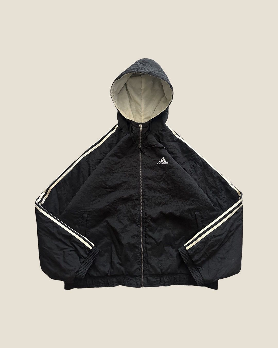 90'S Adidas Padded Parka Puffer Jacket Men's Size L Vintage Nylon black type Vintage Second Hand