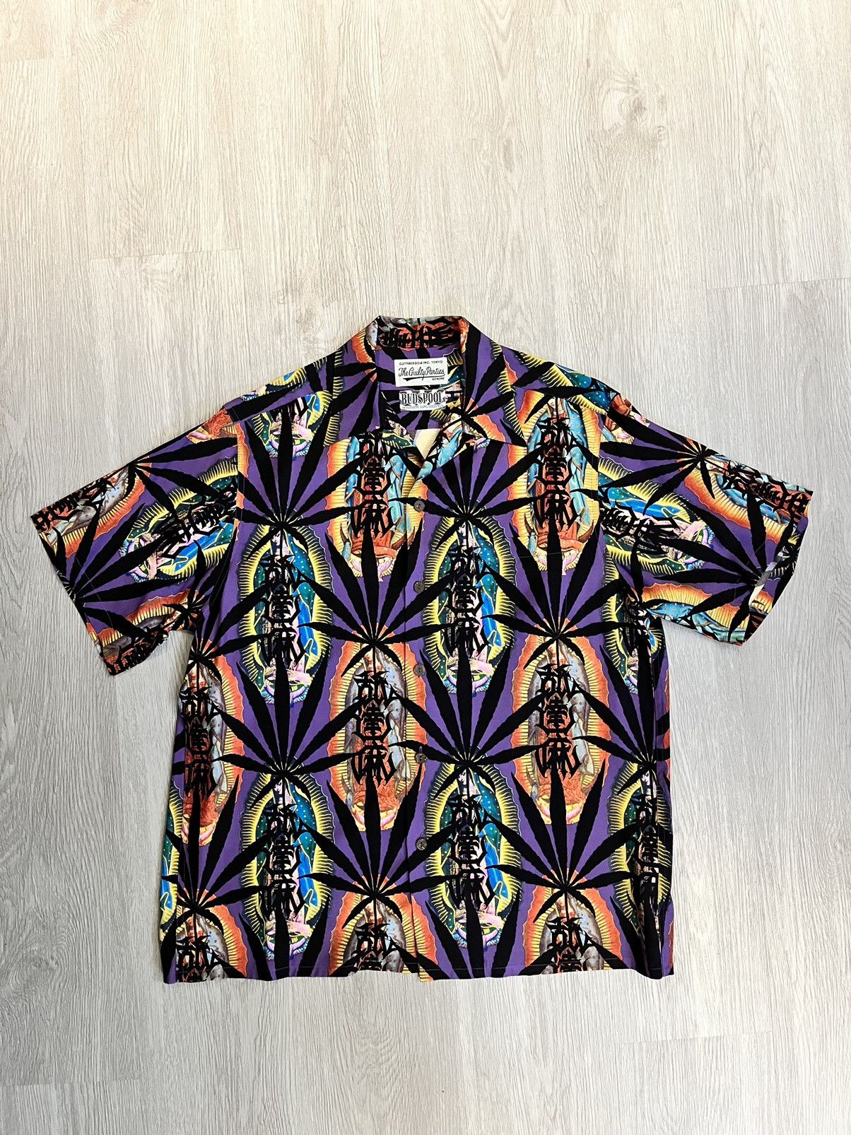 image of Wacko Maria X Aphrodite Gang Hawaiian Shirt in Purple, Men's (Size Medium)