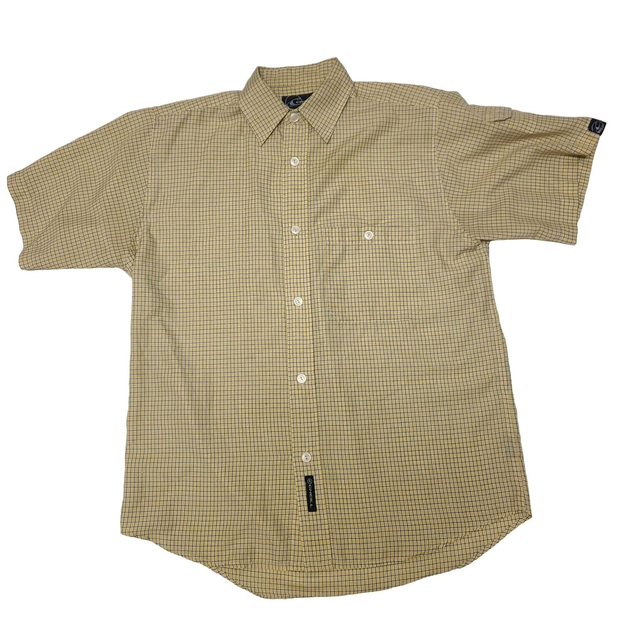 Oneill Oneill Casual Button Down Shirt Plaid Short Sleeve Yellow Bl 