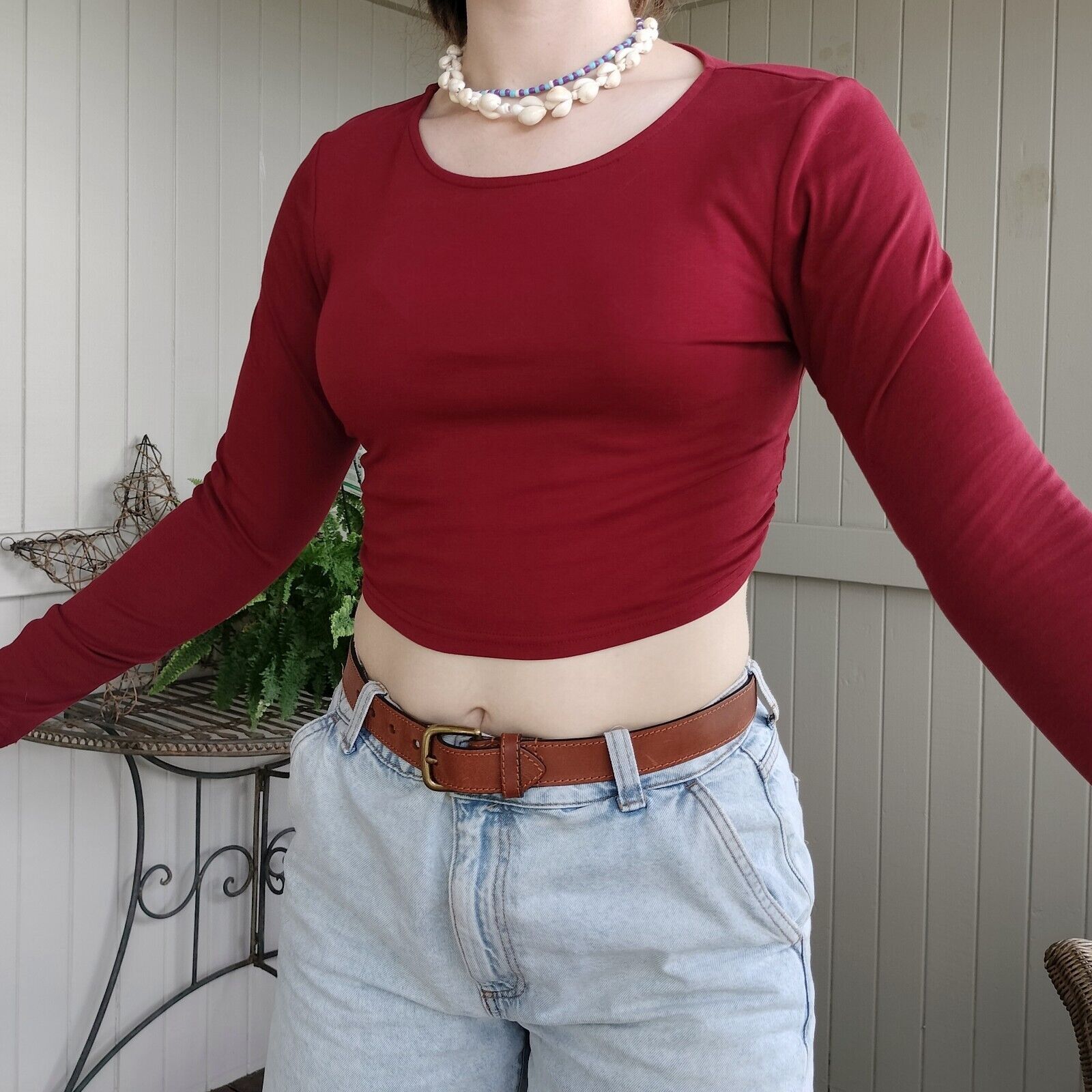 Other Ally Top Red Crop Long Sleeve Knit Backless Cotton Jersey Size M / US 6-8 / IT 42-44 - 4 Thumbnail