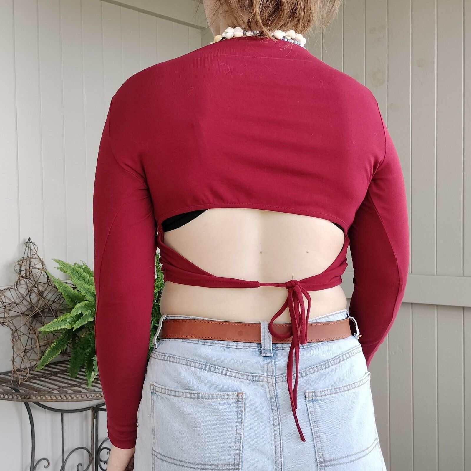 Other Ally Top Red Crop Long Sleeve Knit Backless Cotton Jersey Size M / US 6-8 / IT 42-44 - 2 Thumbnail