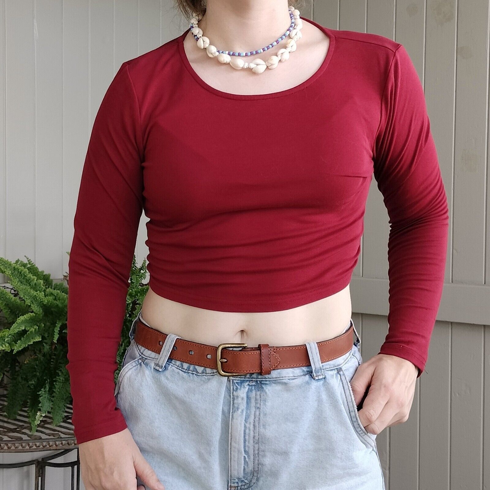 Other Ally Top Red Crop Long Sleeve Knit Backless Cotton Jersey Size M / US 6-8 / IT 42-44 - 1 Thumbnail