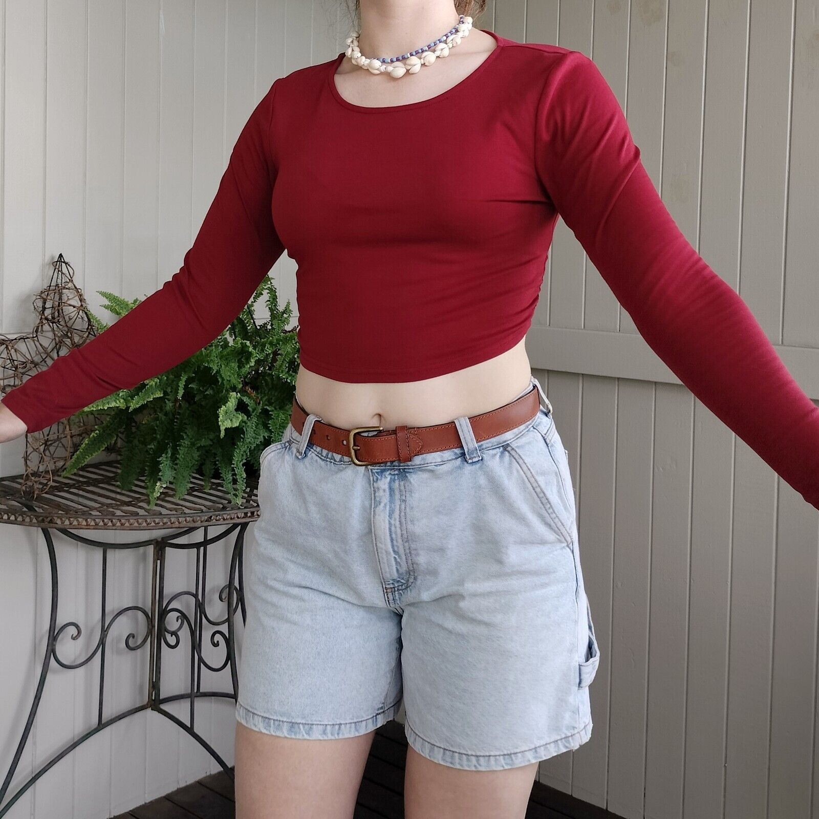 Other Ally Top Red Crop Long Sleeve Knit Backless Cotton Jersey Size M / US 6-8 / IT 42-44 - 3 Thumbnail