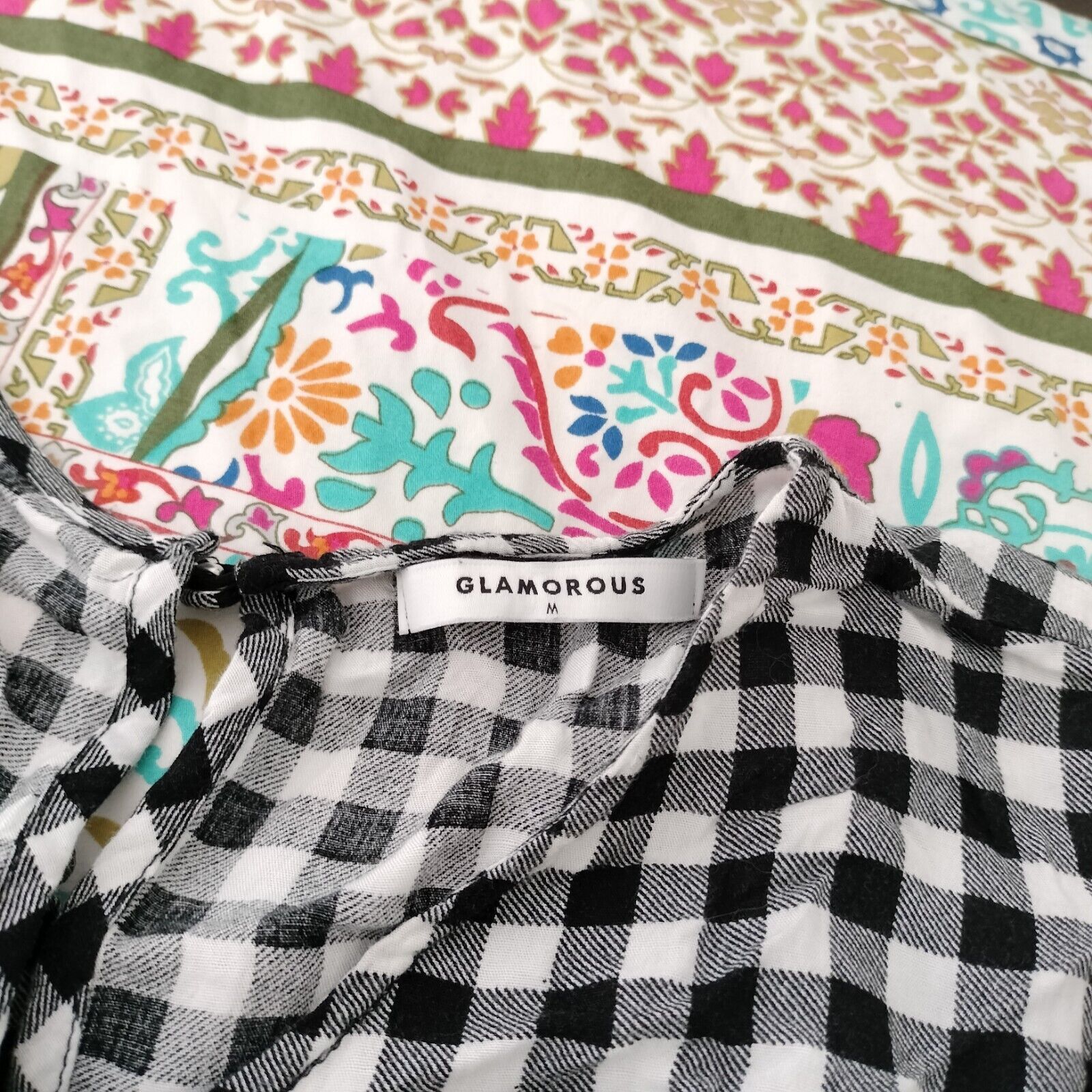 Designer Glamorous Top Blouse White Black Gingham Ruffle Size M / US 6-8 / IT 42-44 - 5 Thumbnail