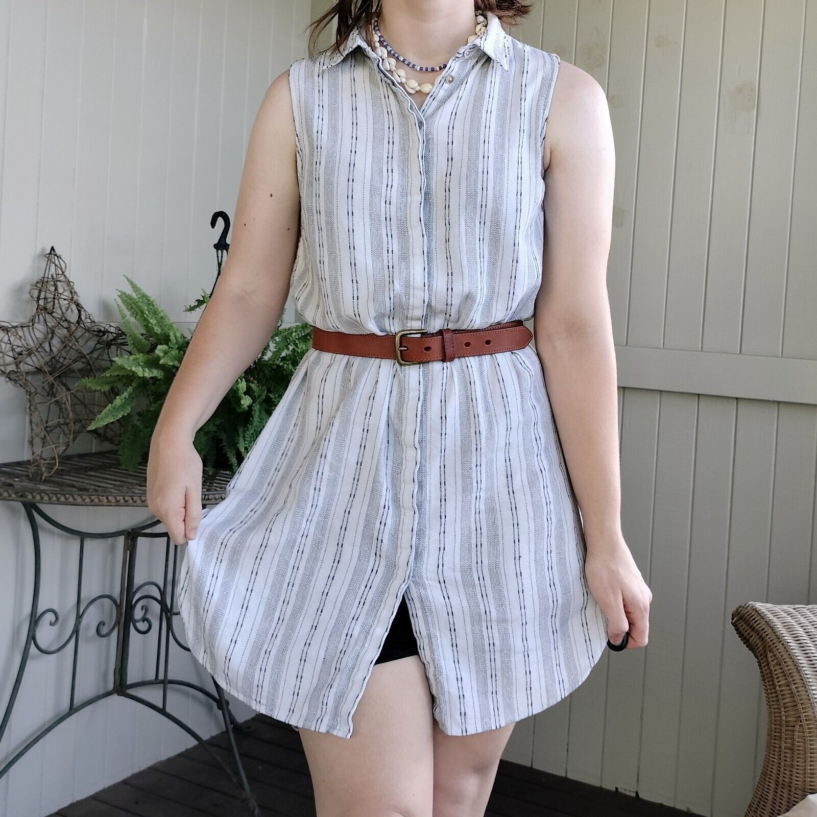 Other Flower Dress Mini Button Up Linen Cotton Shift Flax Abstract Size S / US 4 / IT 40 - 2 Thumbnail