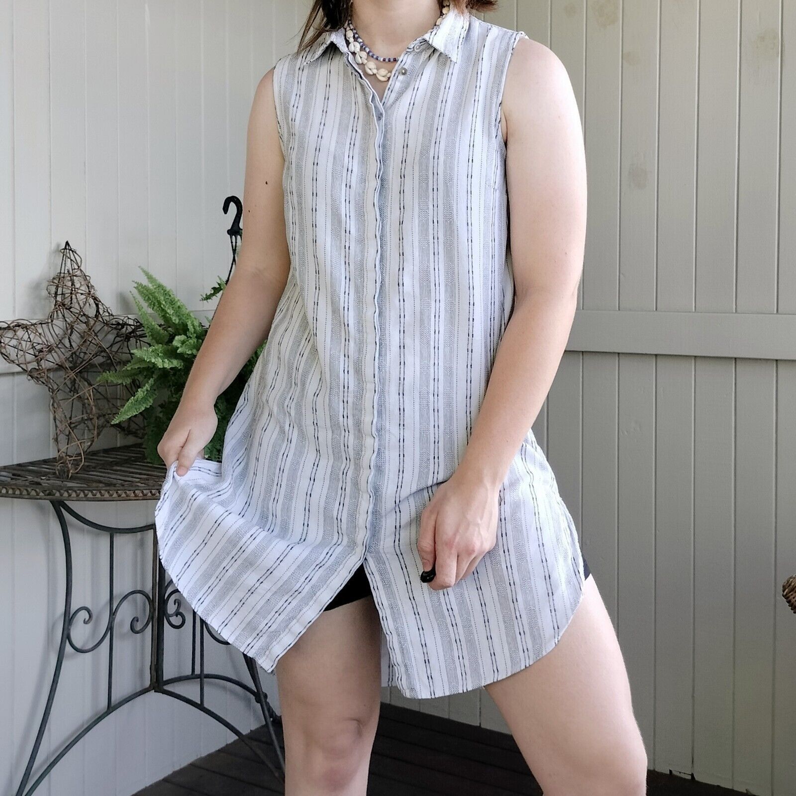 Other Flower Dress Mini Button Up Linen Cotton Shift Flax Abstract Size S / US 4 / IT 40 - 4 Thumbnail