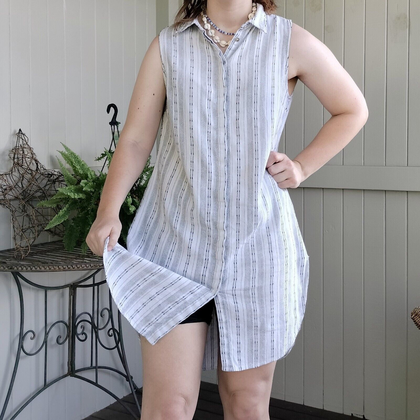Other Flower Dress Mini Button Up Linen Cotton Shift Flax Abstract Size S / US 4 / IT 40 - 3 Thumbnail