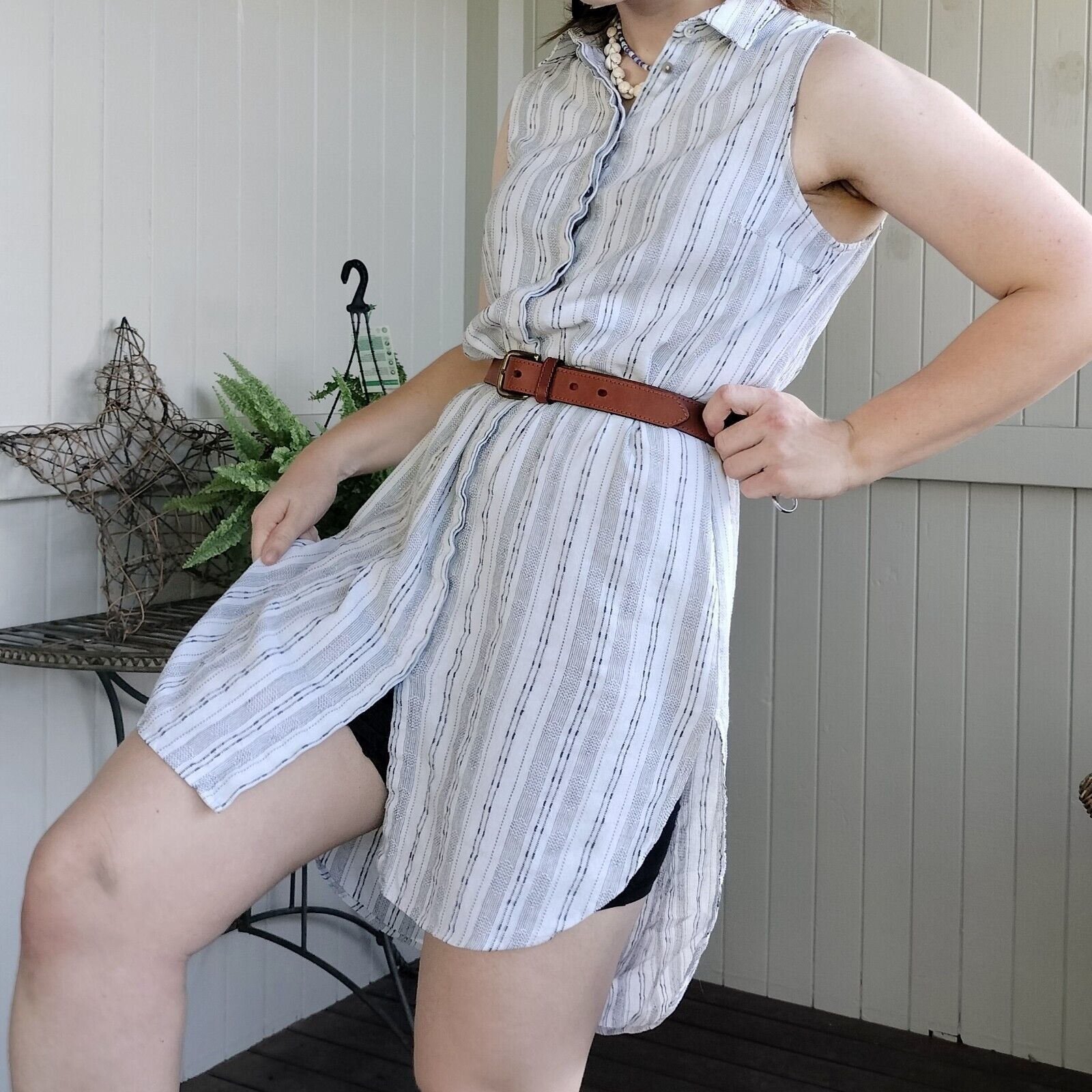 Other Flower Dress Mini Button Up Linen Cotton Shift Flax Abstract Size S / US 4 / IT 40 - 5 Thumbnail
