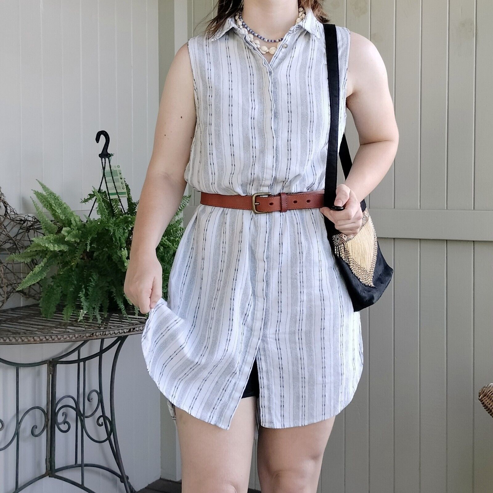 Other Flower Dress Mini Button Up Linen Cotton Shift Flax Abstract Size S / US 4 / IT 40 - 1 Thumbnail
