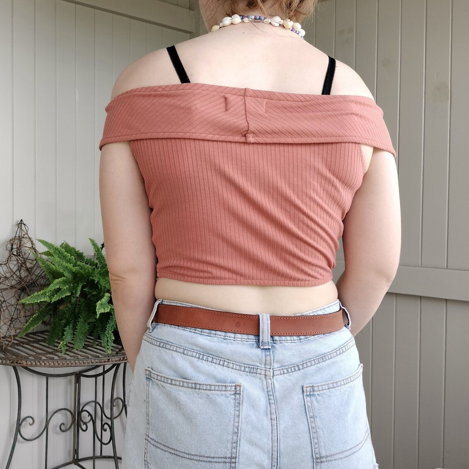 MINKPINK Minkpink Top Rust Crop Off Shoulder Knit Ribbed Size S / US 4 / IT 40 - 4 Thumbnail