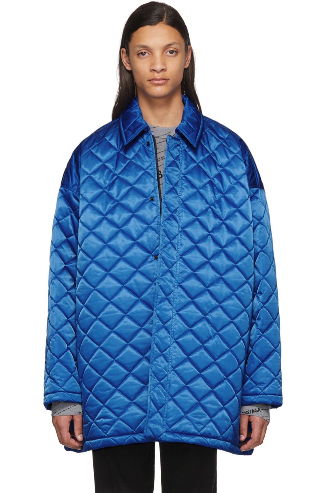 Image of Balenciaga $3.2K New Blue Nylon Quilted Oversized Jacket Logo Padded, Men's (Size Large)