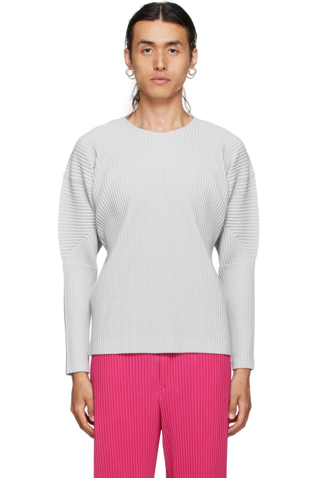 Issey Miyake NEW 3 Homme Plisse Pleat Grey Basics Long Sleeve T 