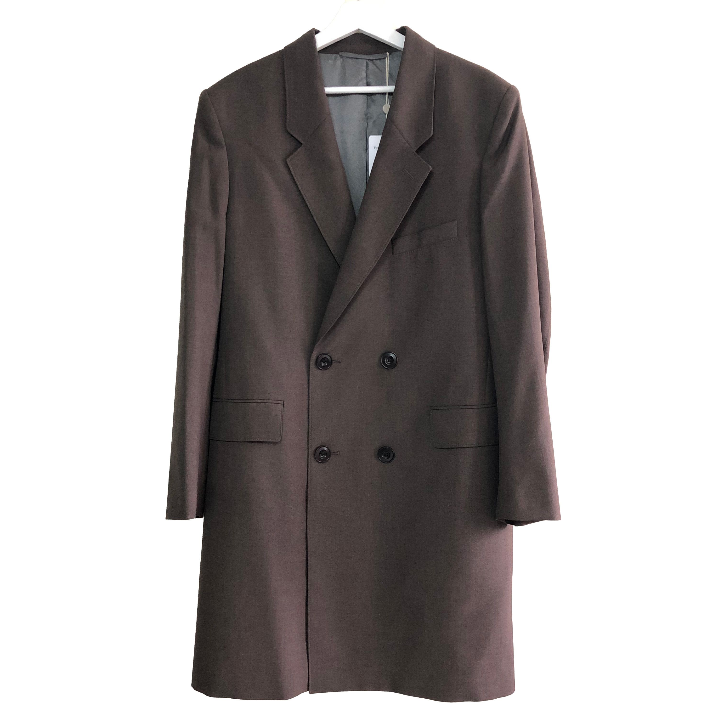 image of Lemaire Double Breasted Wool Coat 46 Fr in Brown, Men's (Size Small)