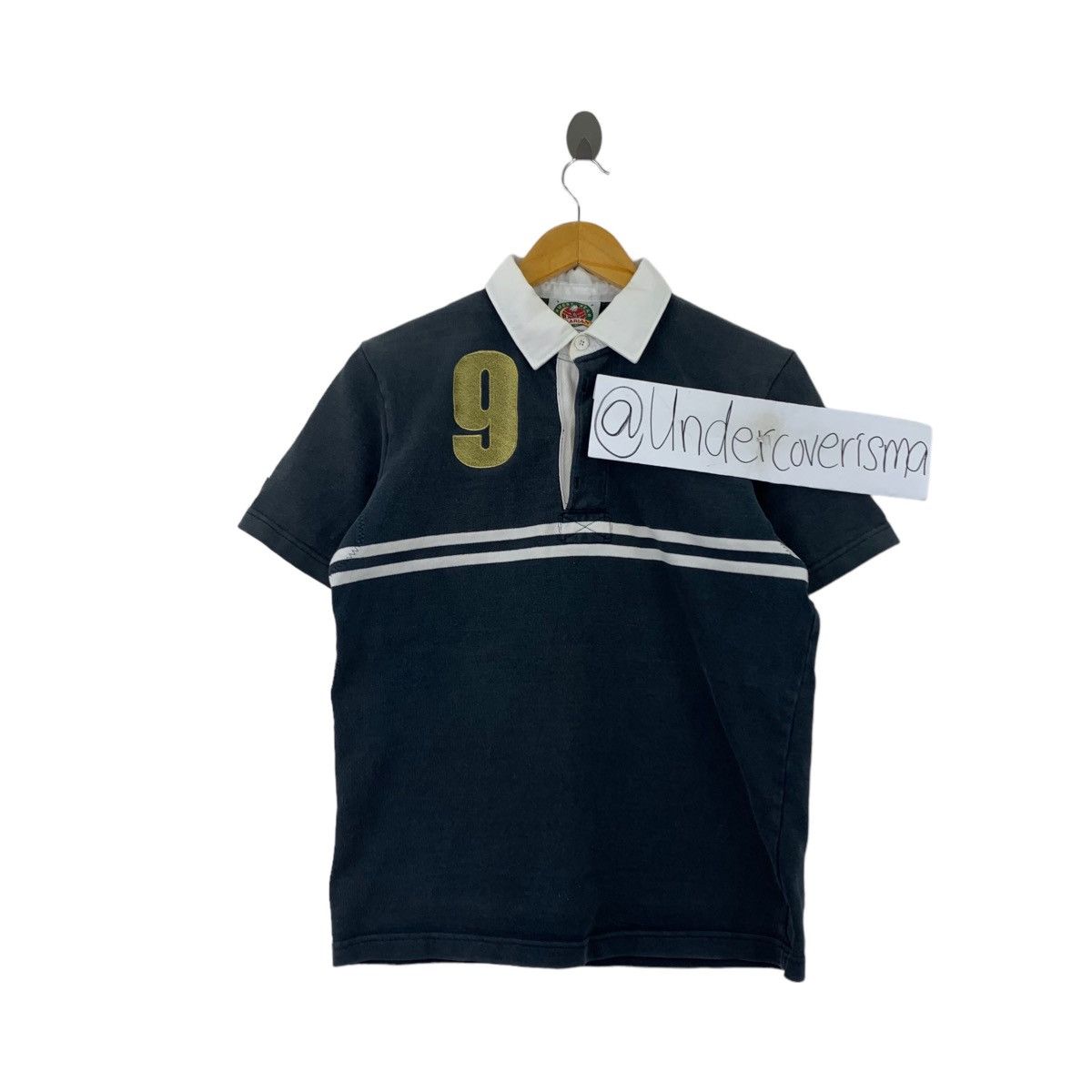 image of 9 Rugby Wear Barbarian Button Up Collar Short Sleeve Shirt in Black, Men's (Size Medium)