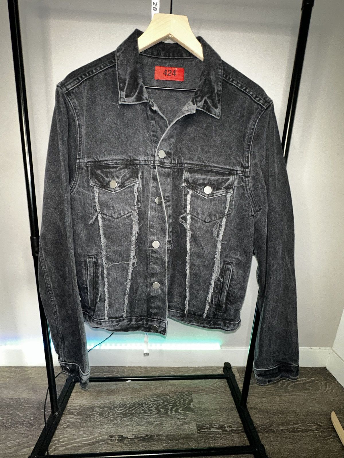 424 black denim jacket best sale