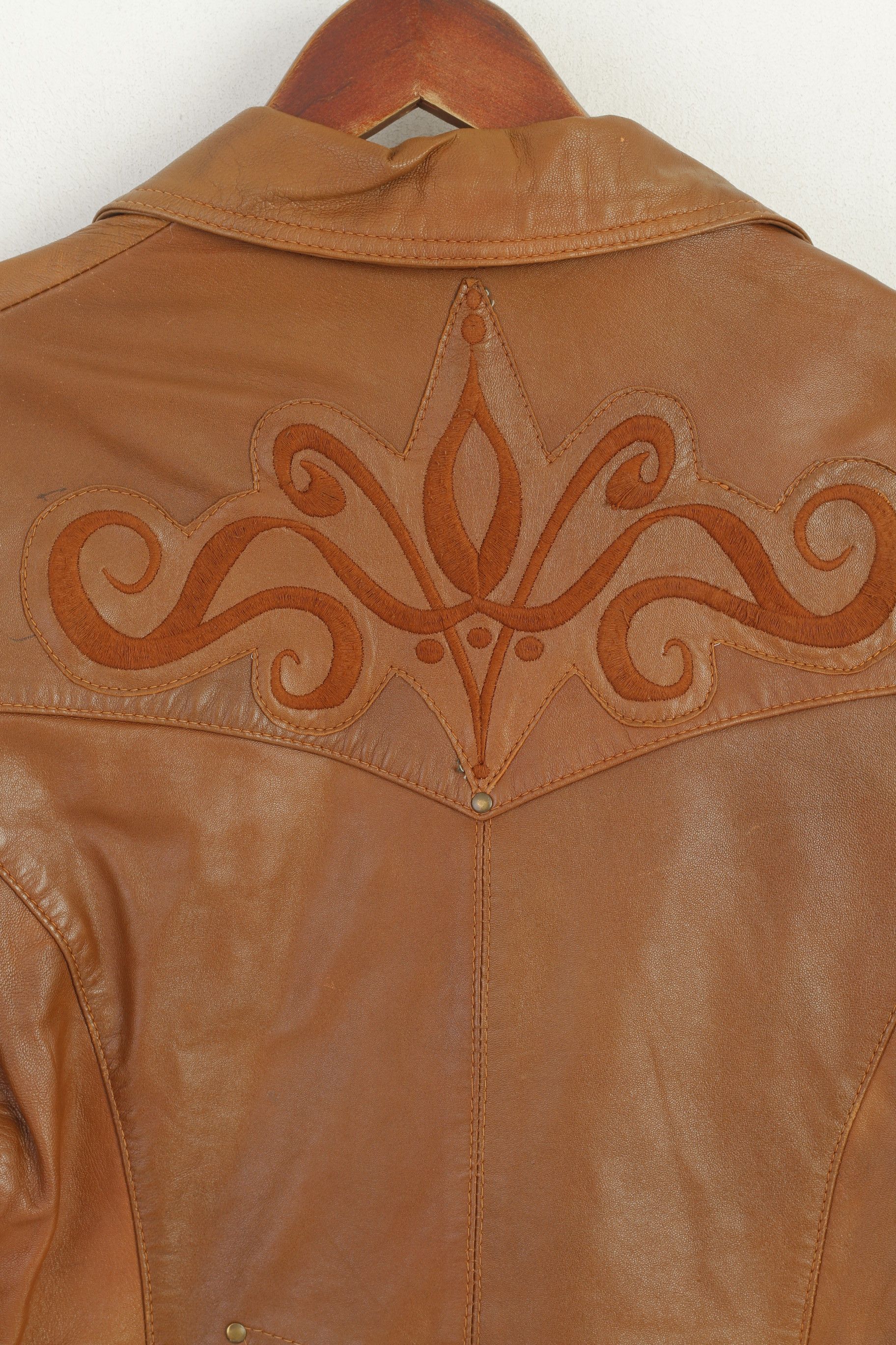 Vintage Lapel Women XL (L) Jacket Camel Leather 6201 Size L / US 10 / IT 46 - 7 Thumbnail