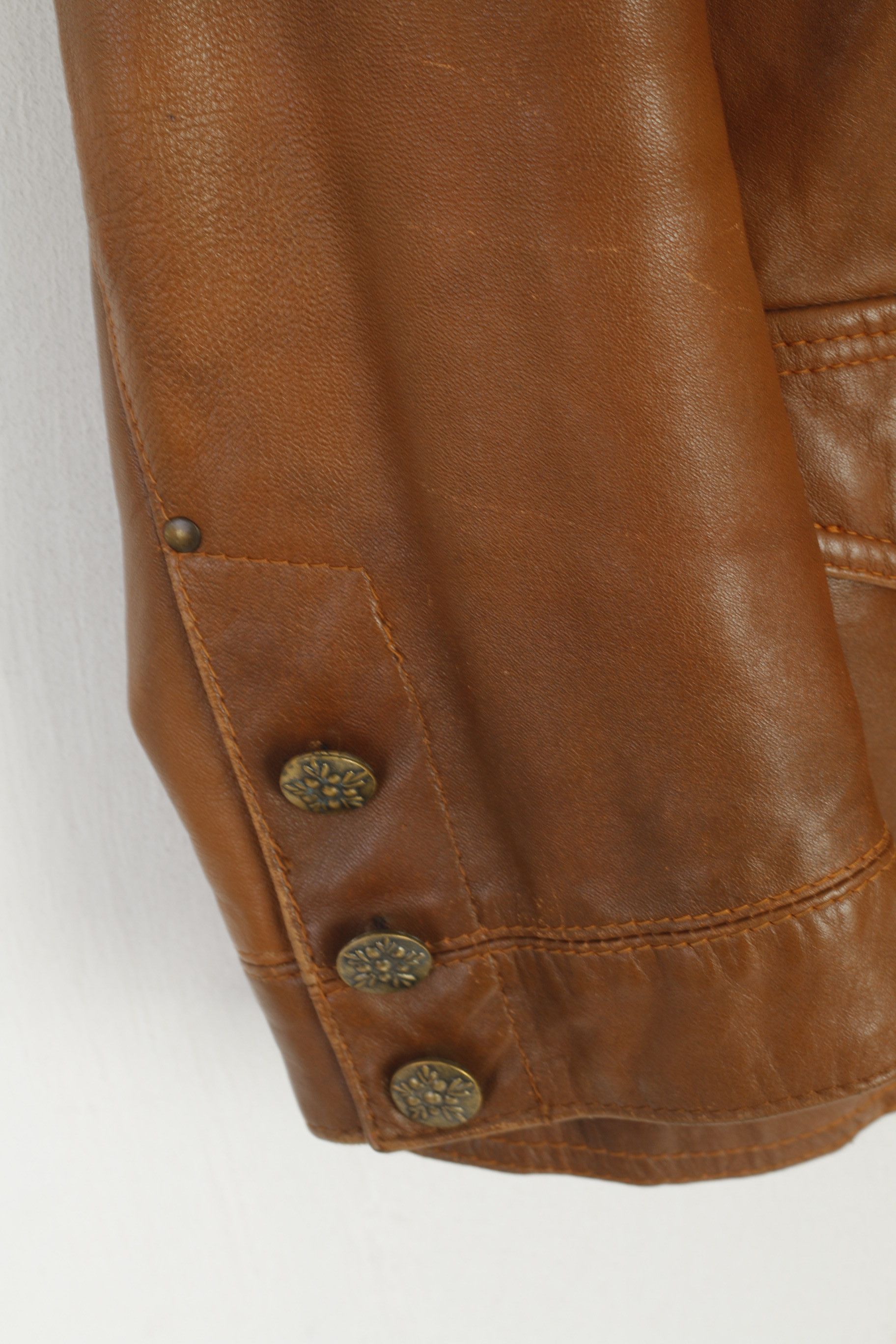Vintage Lapel Women XL (L) Jacket Camel Leather 6201 Size L / US 10 / IT 46 - 6 Thumbnail