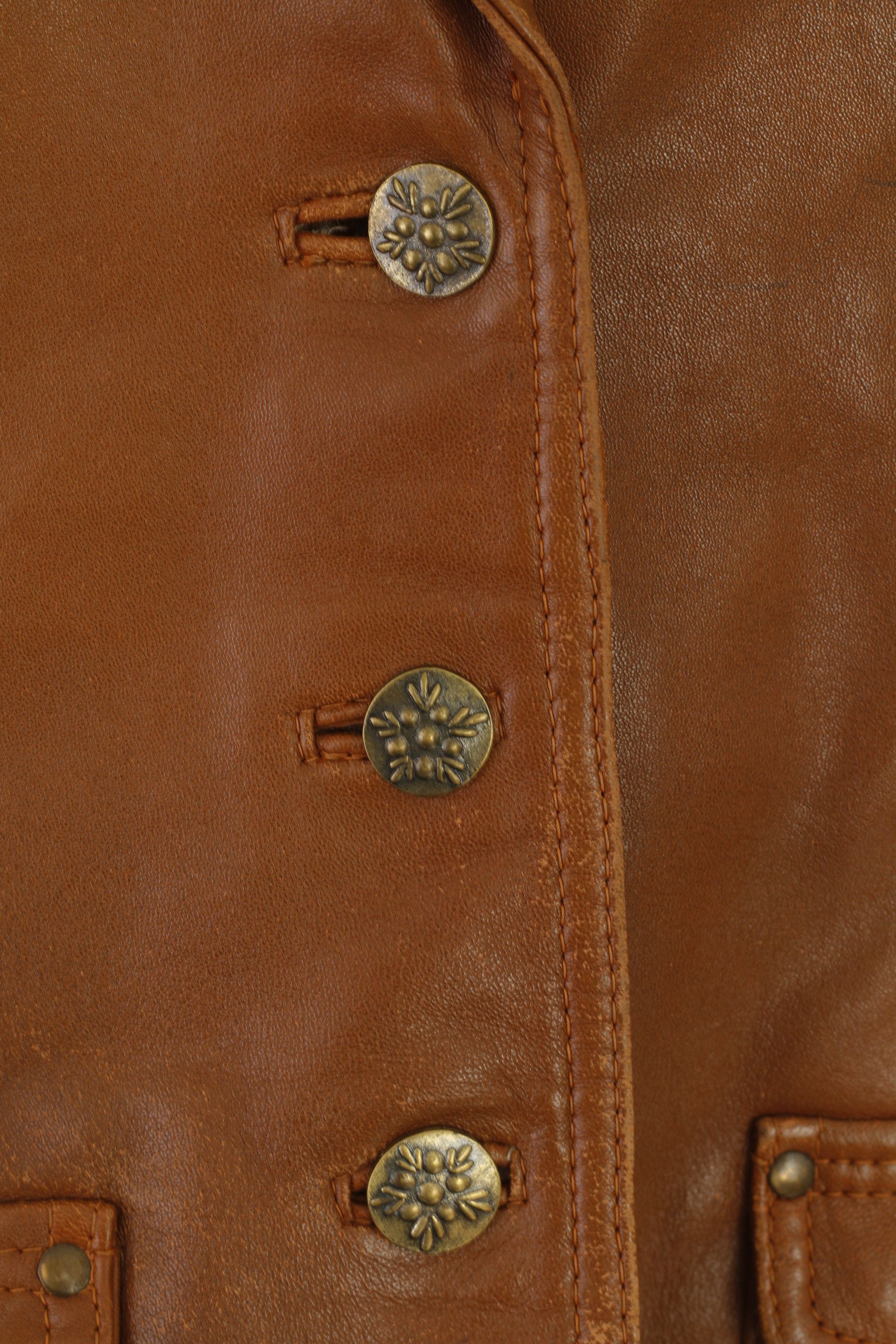 Vintage Lapel Women XL (L) Jacket Camel Leather 6201 Size L / US 10 / IT 46 - 5 Thumbnail