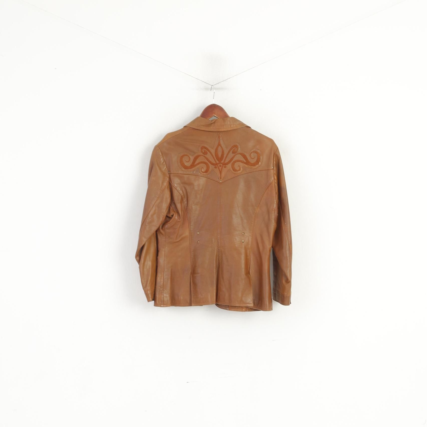 Vintage Lapel Women XL (L) Jacket Camel Leather 6201 Size L / US 10 / IT 46 - 8 Thumbnail