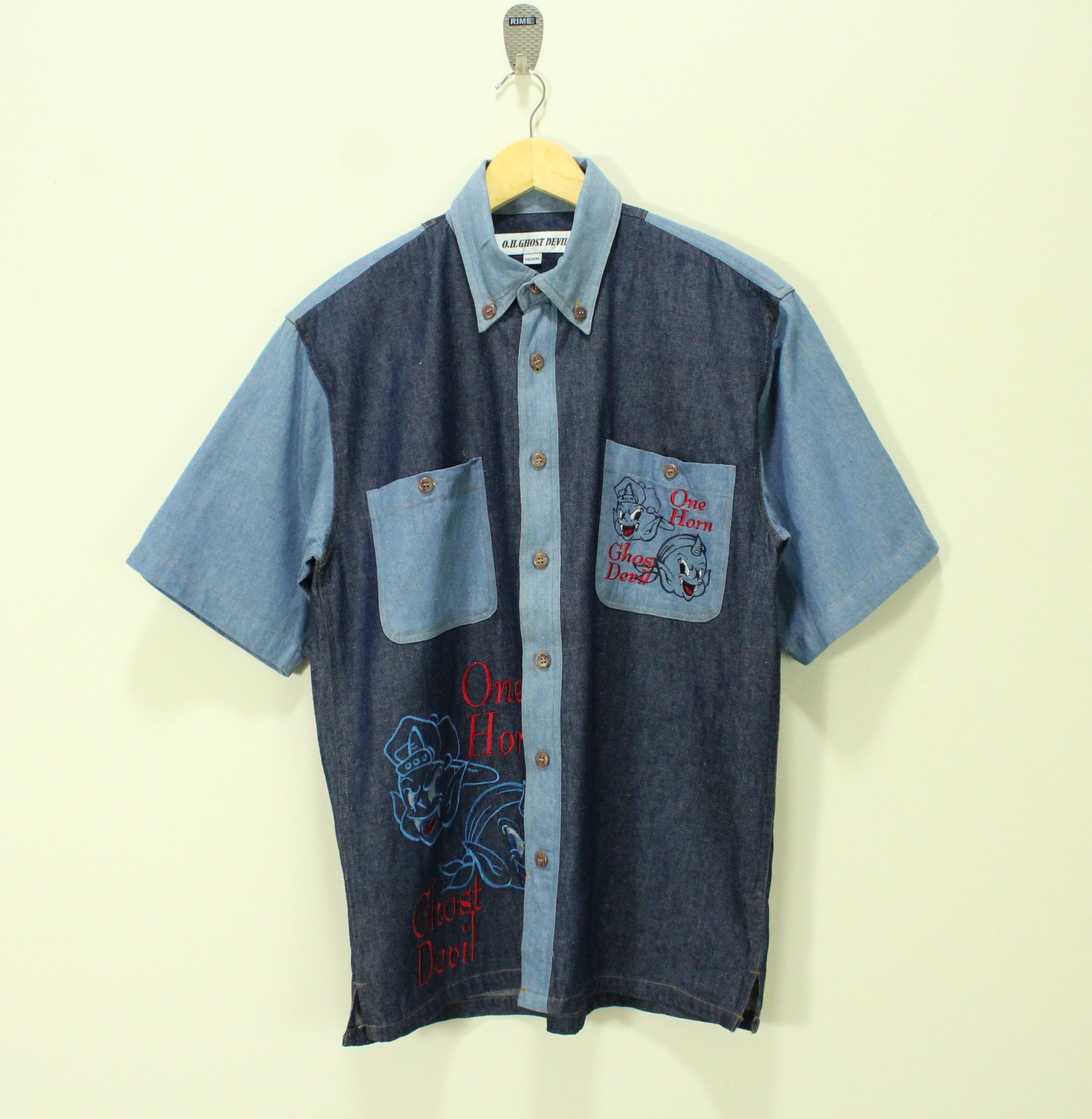 Japanese Brand O.H. GHOST DEVIL Shirt Denim Embroidered Evisu Style Size US M / EU 48-50 / 2 - 2 Thumbnail