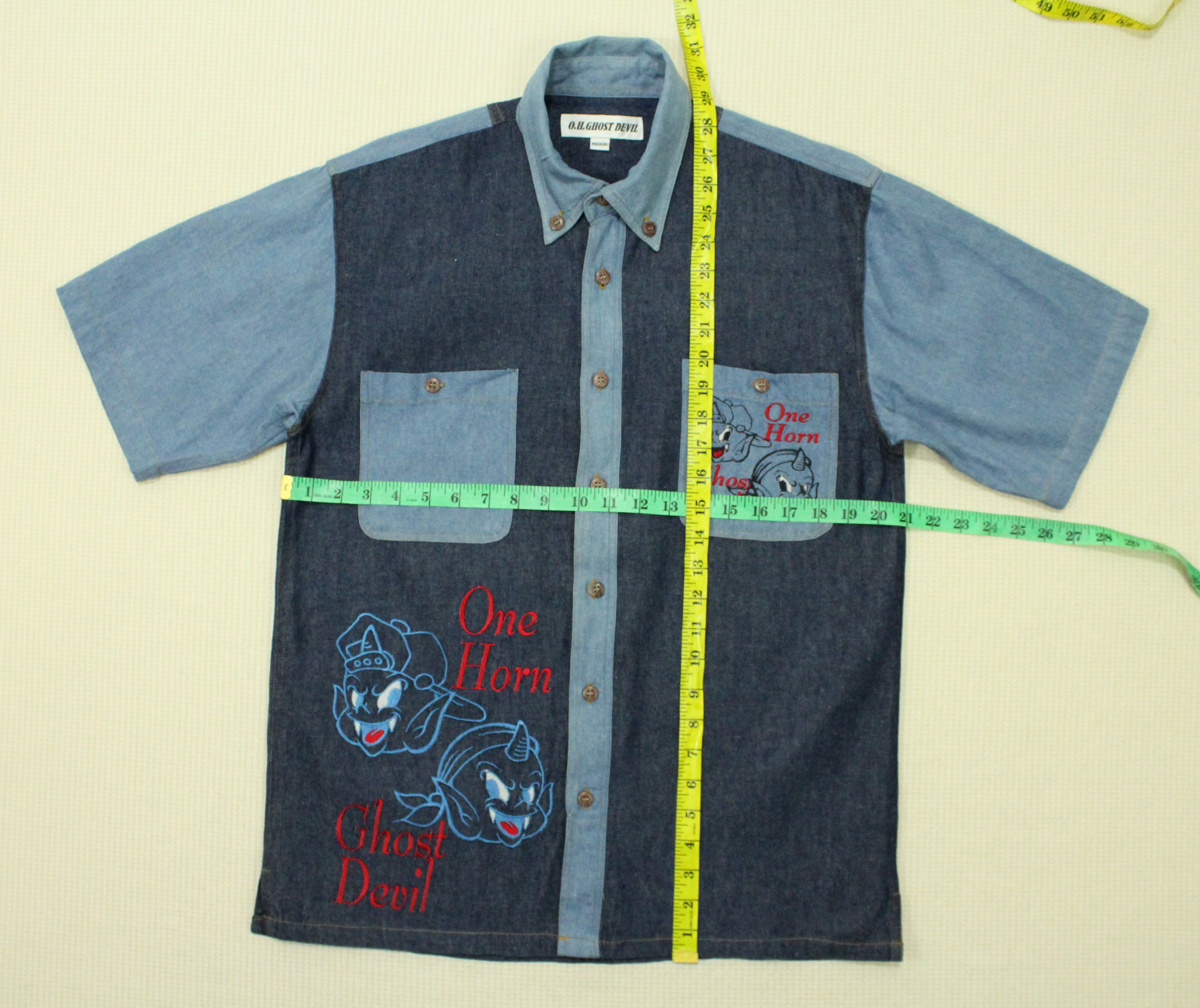 Japanese Brand O.H. GHOST DEVIL Shirt Denim Embroidered Evisu Style Size US M / EU 48-50 / 2 - 16 Thumbnail