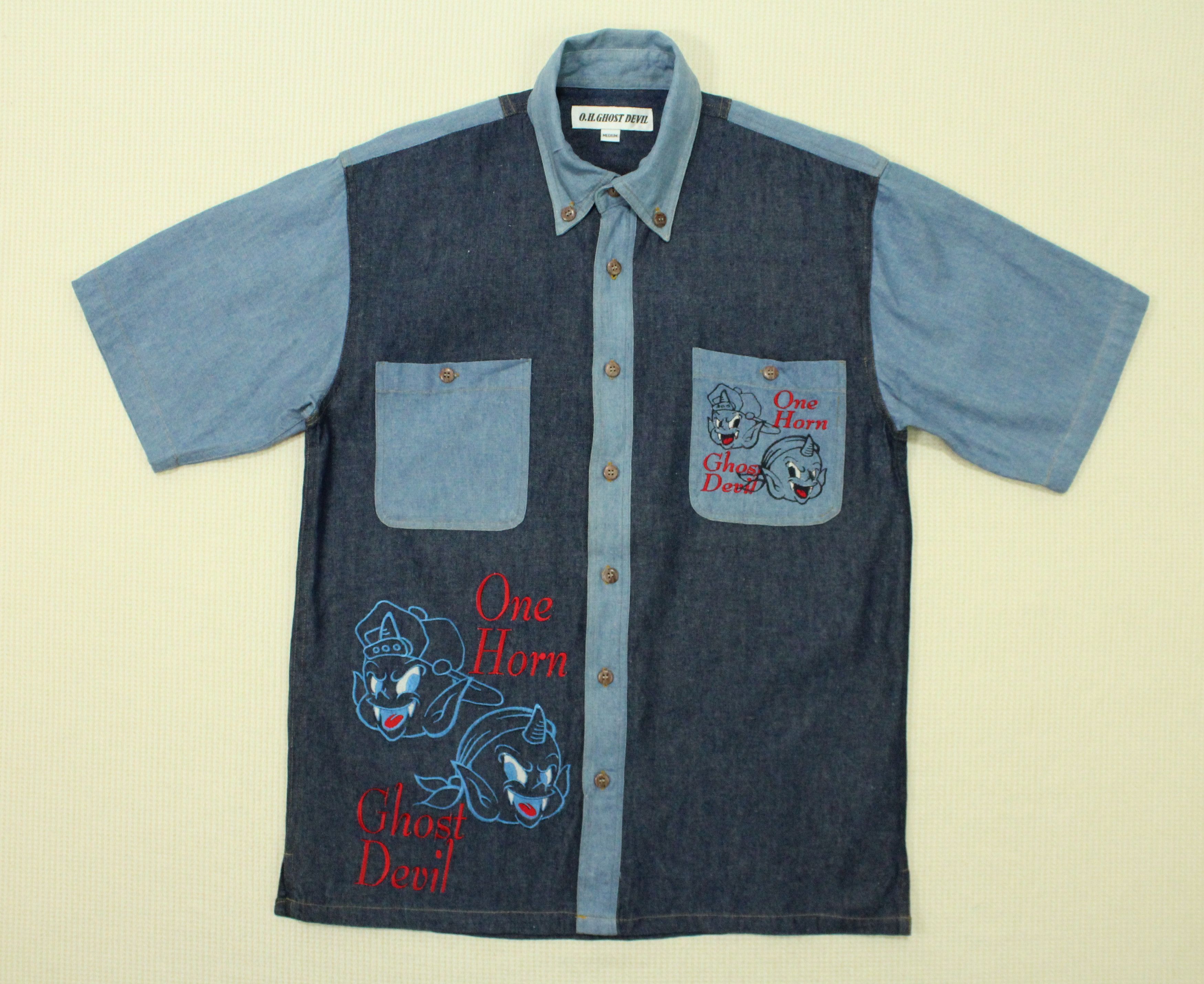 Japanese Brand O.H. GHOST DEVIL Shirt Denim Embroidered Evisu Style Size US M / EU 48-50 / 2 - 5 Thumbnail