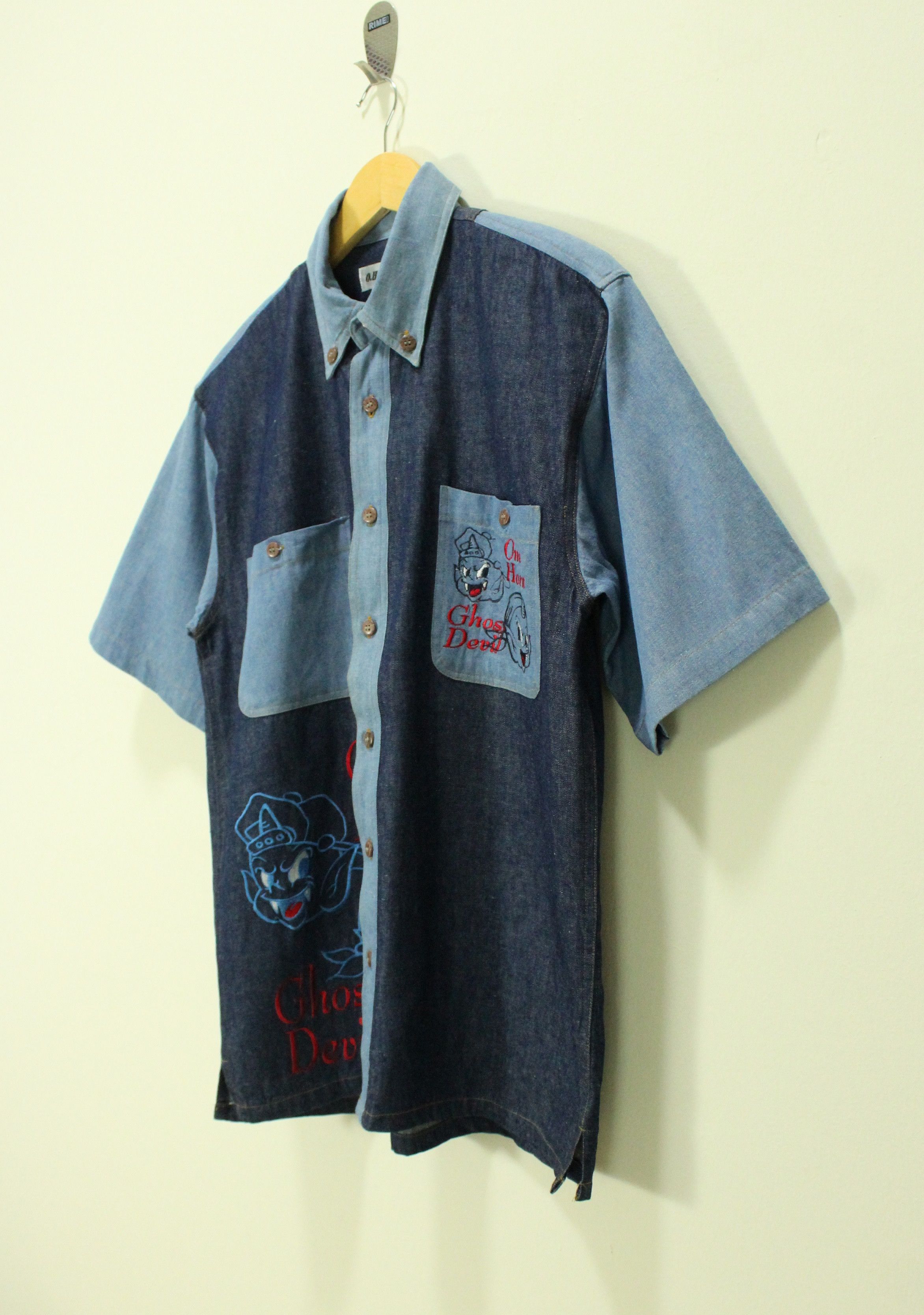 Japanese Brand O.H. GHOST DEVIL Shirt Denim Embroidered Evisu Style Size US M / EU 48-50 / 2 - 3 Thumbnail