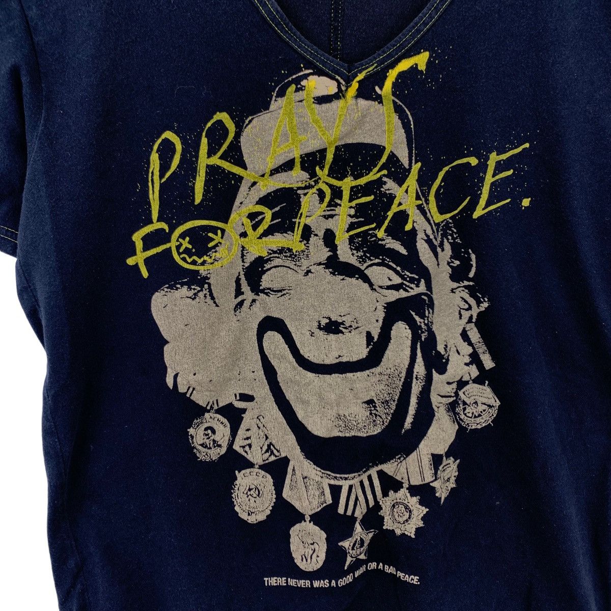 Japanese Brand PPFM Japanese Punk Brand PRAYS FOR PEACE Print V-neck Black Size M / US 6-8 / IT 42-44 - 6 Thumbnail