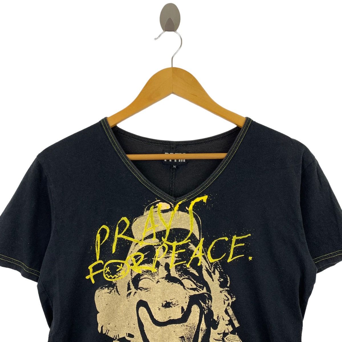 Japanese Brand PPFM Japanese Punk Brand PRAYS FOR PEACE Print V-neck Black Size M / US 6-8 / IT 42-44 - 2 Thumbnail