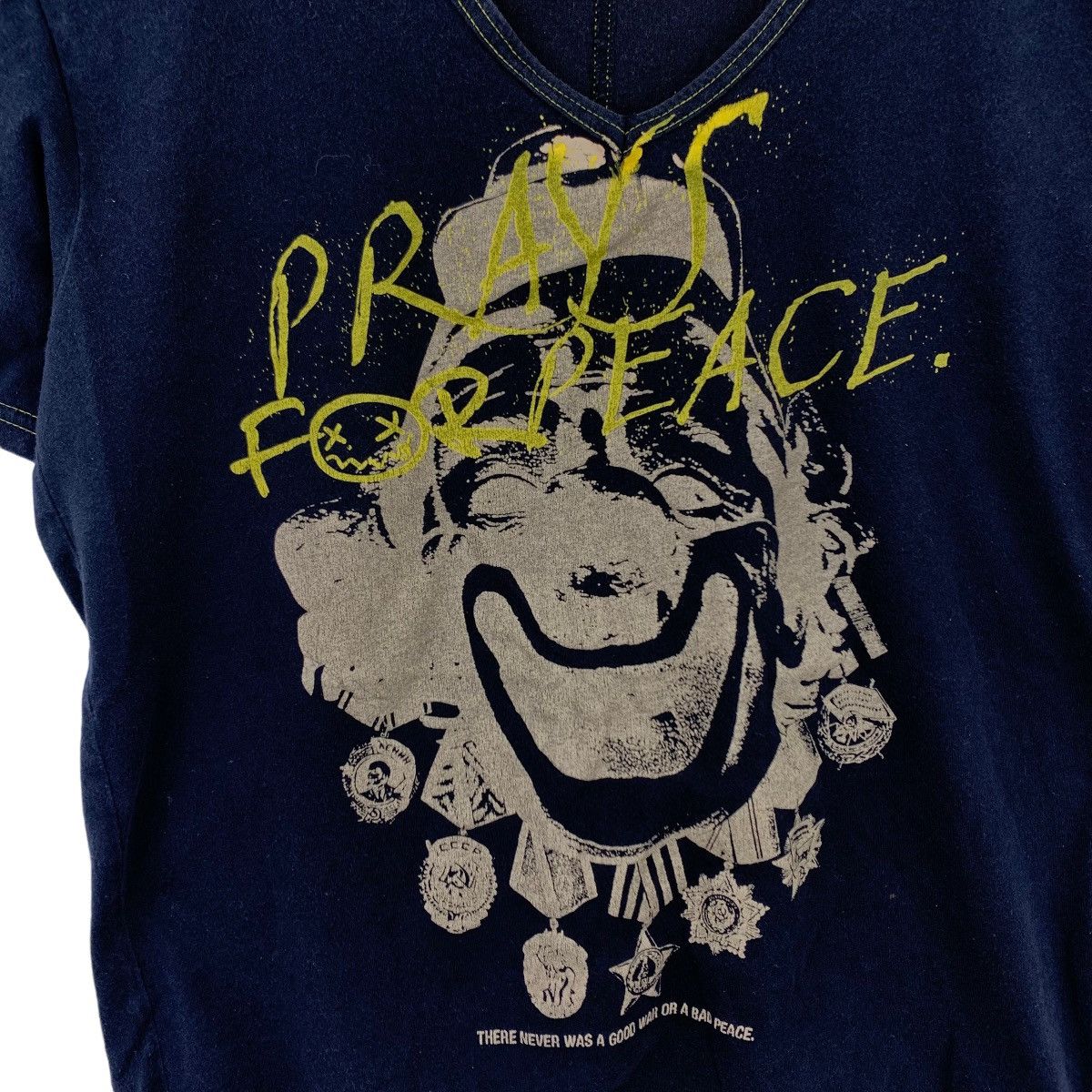 Japanese Brand PPFM Japanese Punk Brand PRAYS FOR PEACE Print V-neck Black Size M / US 6-8 / IT 42-44 - 5 Thumbnail