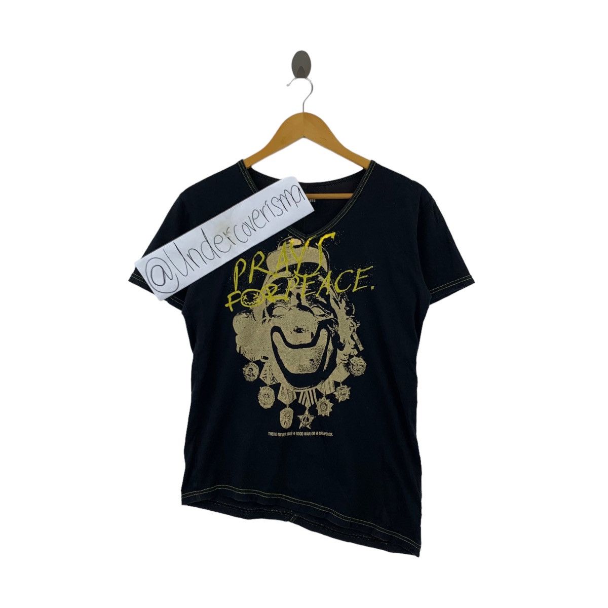 Japanese Brand PPFM Japanese Punk Brand PRAYS FOR PEACE Print V-neck Black Size M / US 6-8 / IT 42-44 - 1 Thumbnail