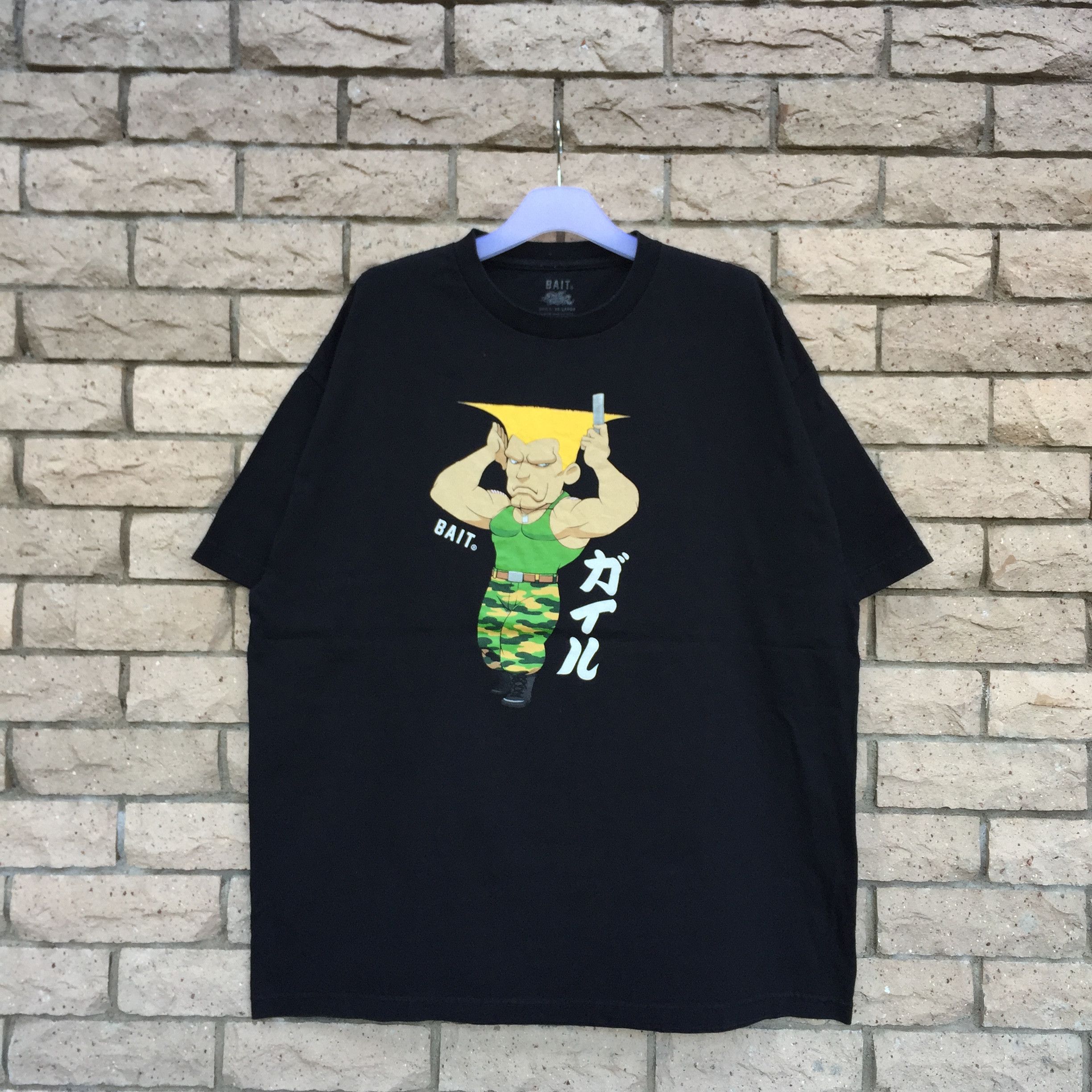 image of Anima x Bait Street Fighter T Shirt Spell Out Big Design.. Guile in Black, Men's (Size 2XL)