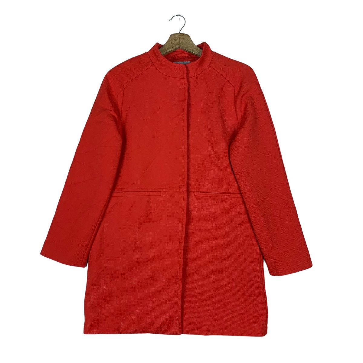 image of H&M Hennes & Mauritz Hm Collarless Coat Plain Long Jakcet in Orange, Women's (Size XS)