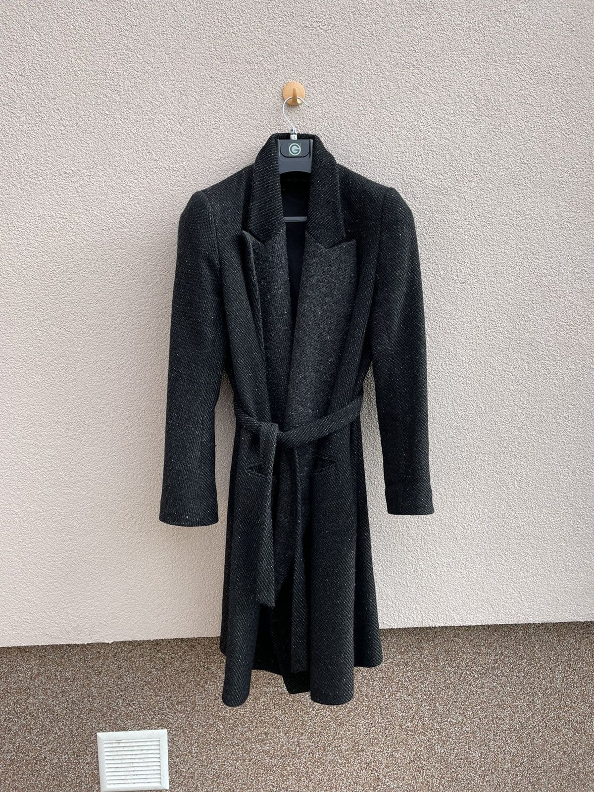 image of Ann Demeulemeester Wool Tweed Long Coat in Black, Men's (Size Medium)