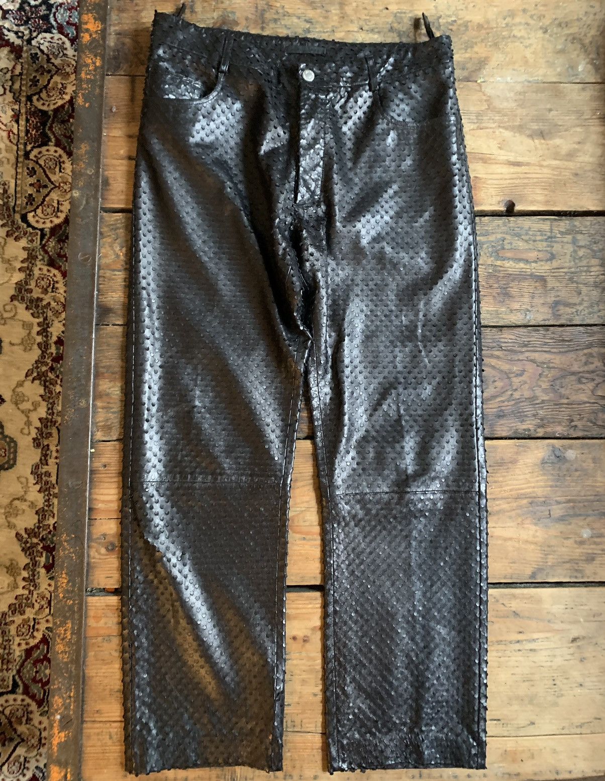 Pre-owned Helmut Lang Ss2002 Hole-punched Leather Pants In Black