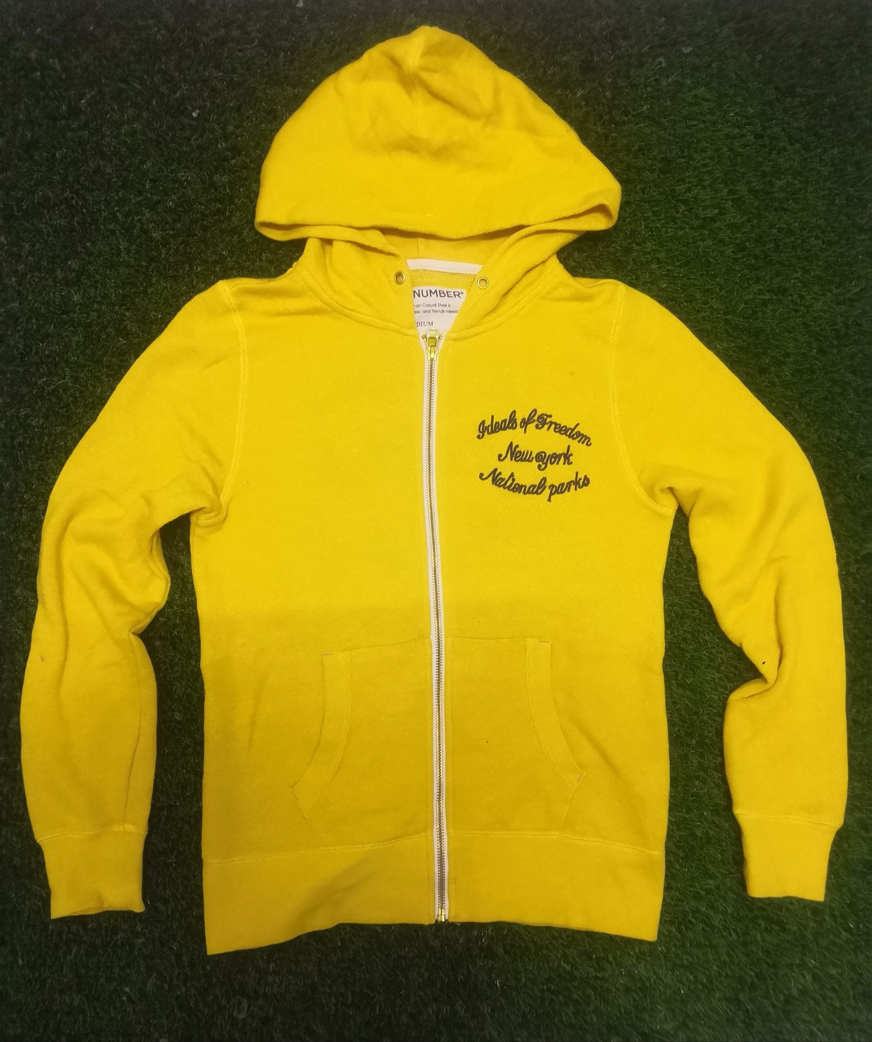 Japanese Brand Back Number New York Zipper Up Hoodie Yellow Medium Size US M / EU 48-50 / 2 - 3 Thumbnail