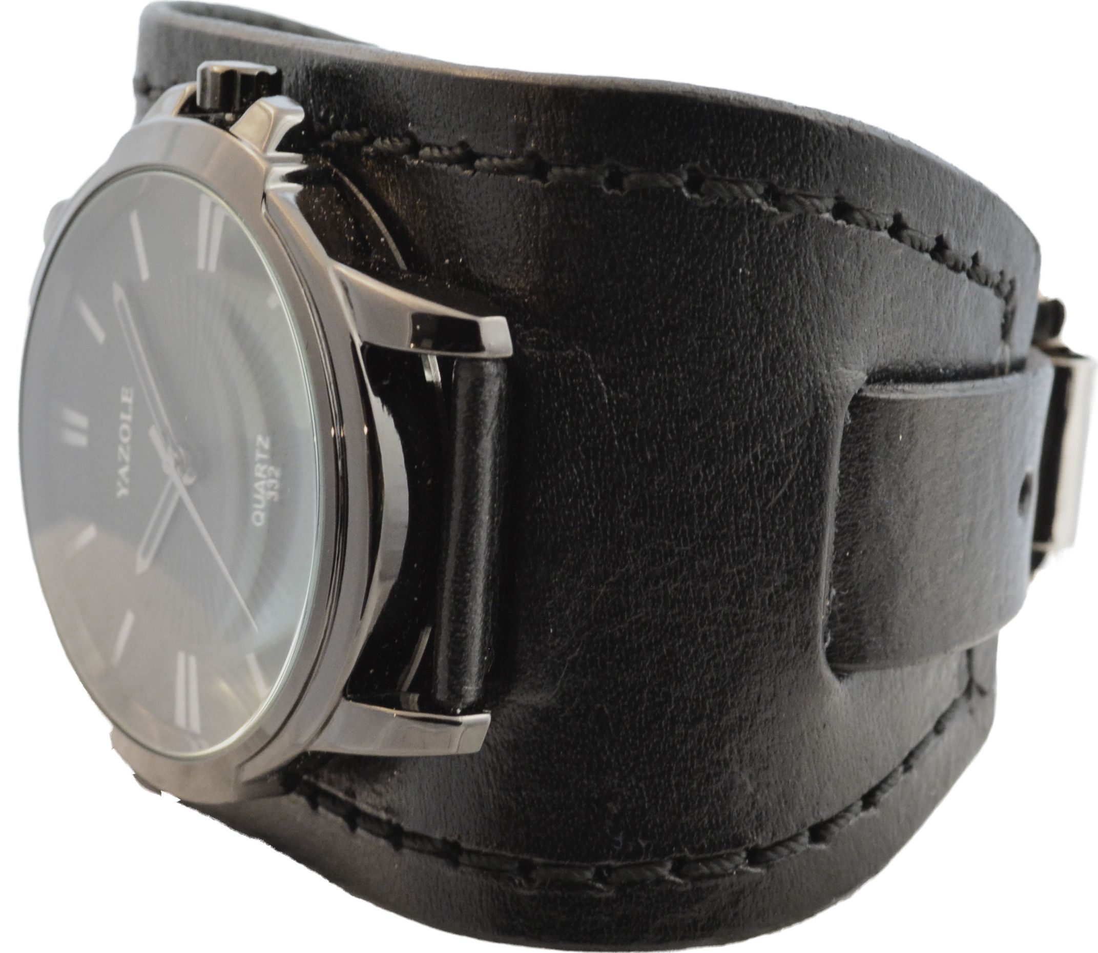 Other Men's Leather Cuff Watch - Black on Black Size ONE SIZE - 3 Thumbnail