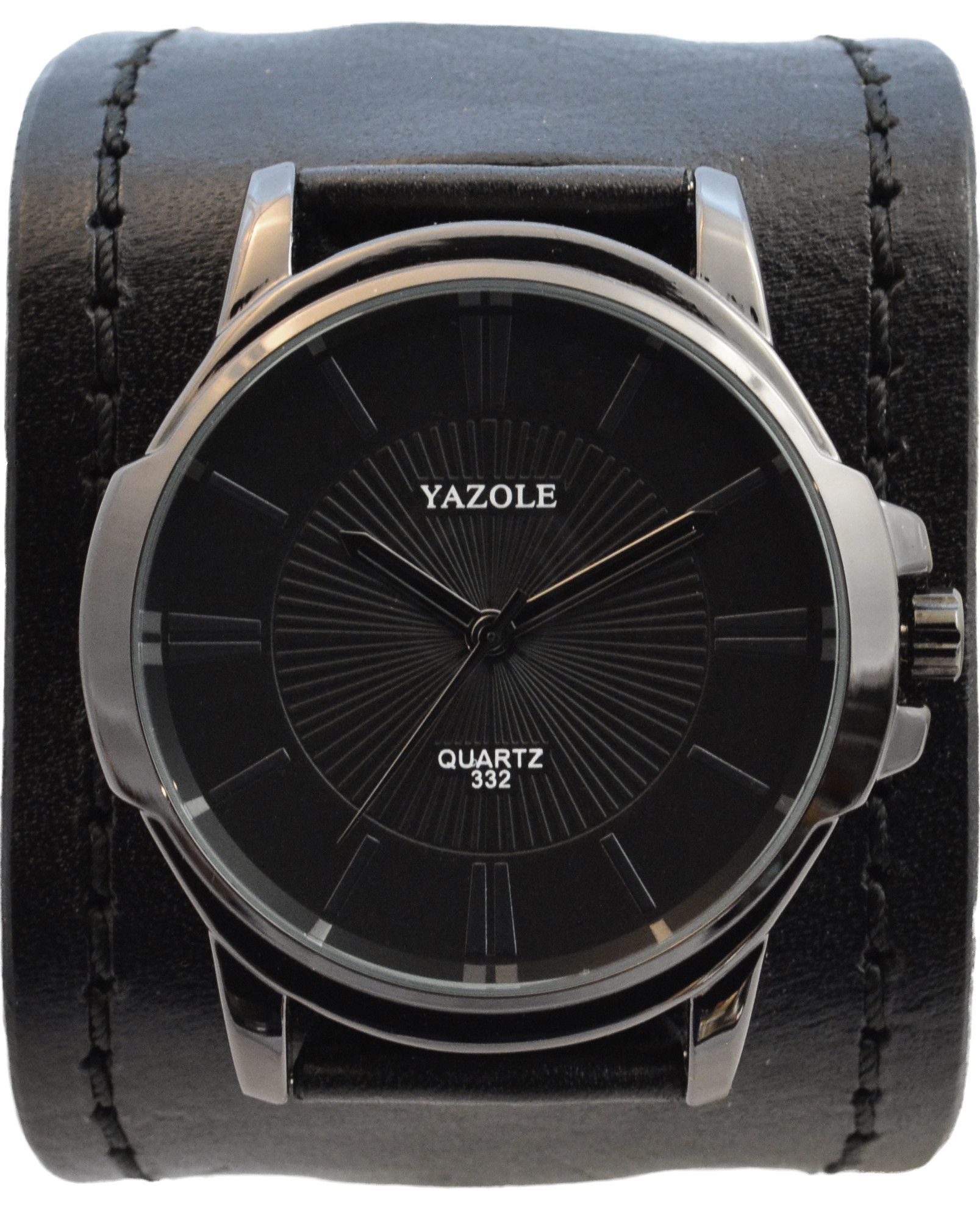 Other Men's Leather Cuff Watch - Black on Black Size ONE SIZE - 2 Thumbnail