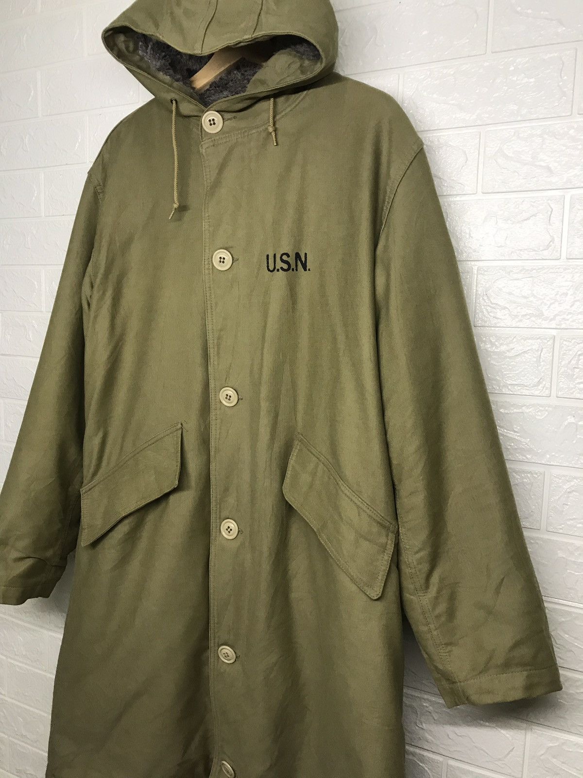 Vintage Vintage Houston Usn Military Fur Hoodie Parka Size US L / EU 52-54 / 3 - 4 Thumbnail