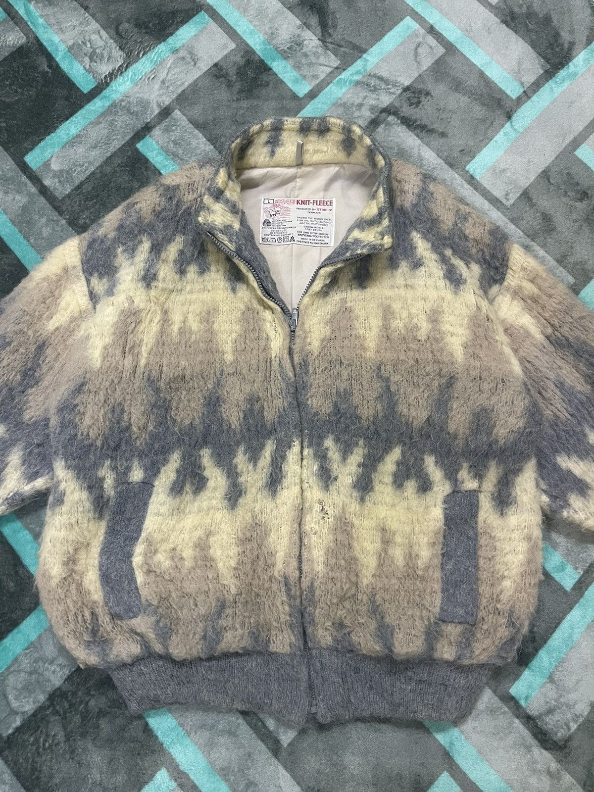 Vintage STOBI FLEECE ABSTRACT/ ART BOMBER JACKET Size US L / EU 52-54 / 3 - 3 Thumbnail