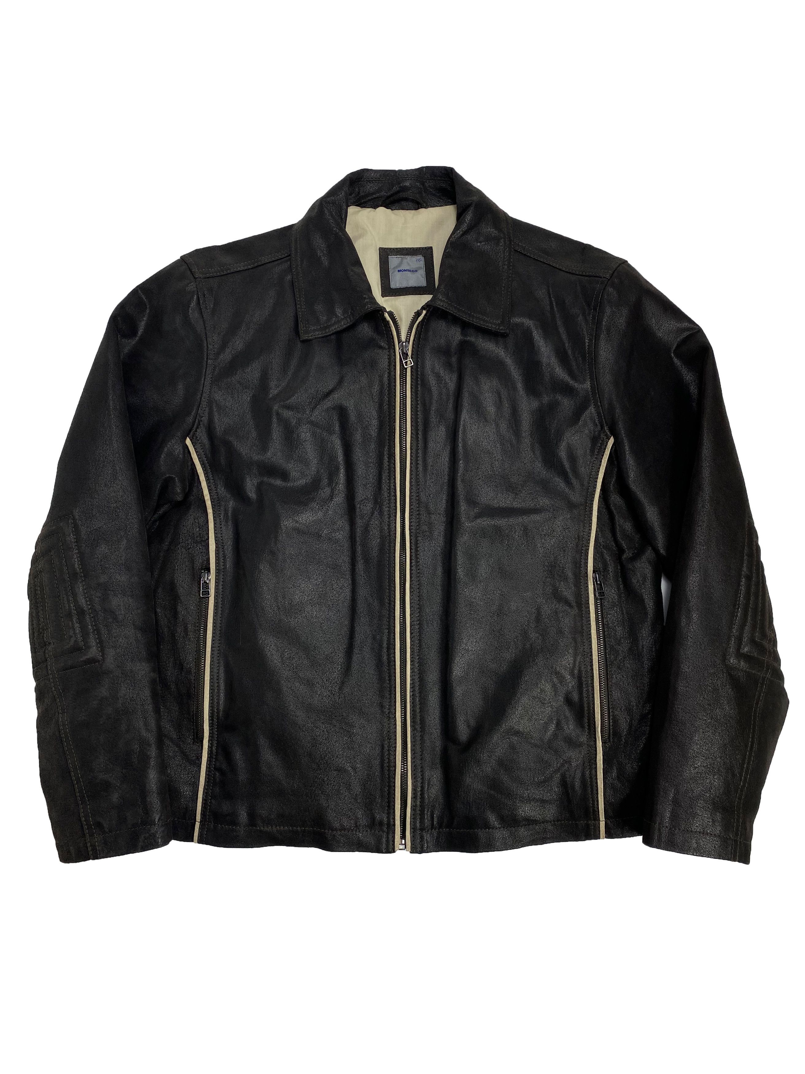 image of Genuine Leather x Vintage Montego Vintage Real Leather Biker Jacket in Dark Brown (Size Medium)