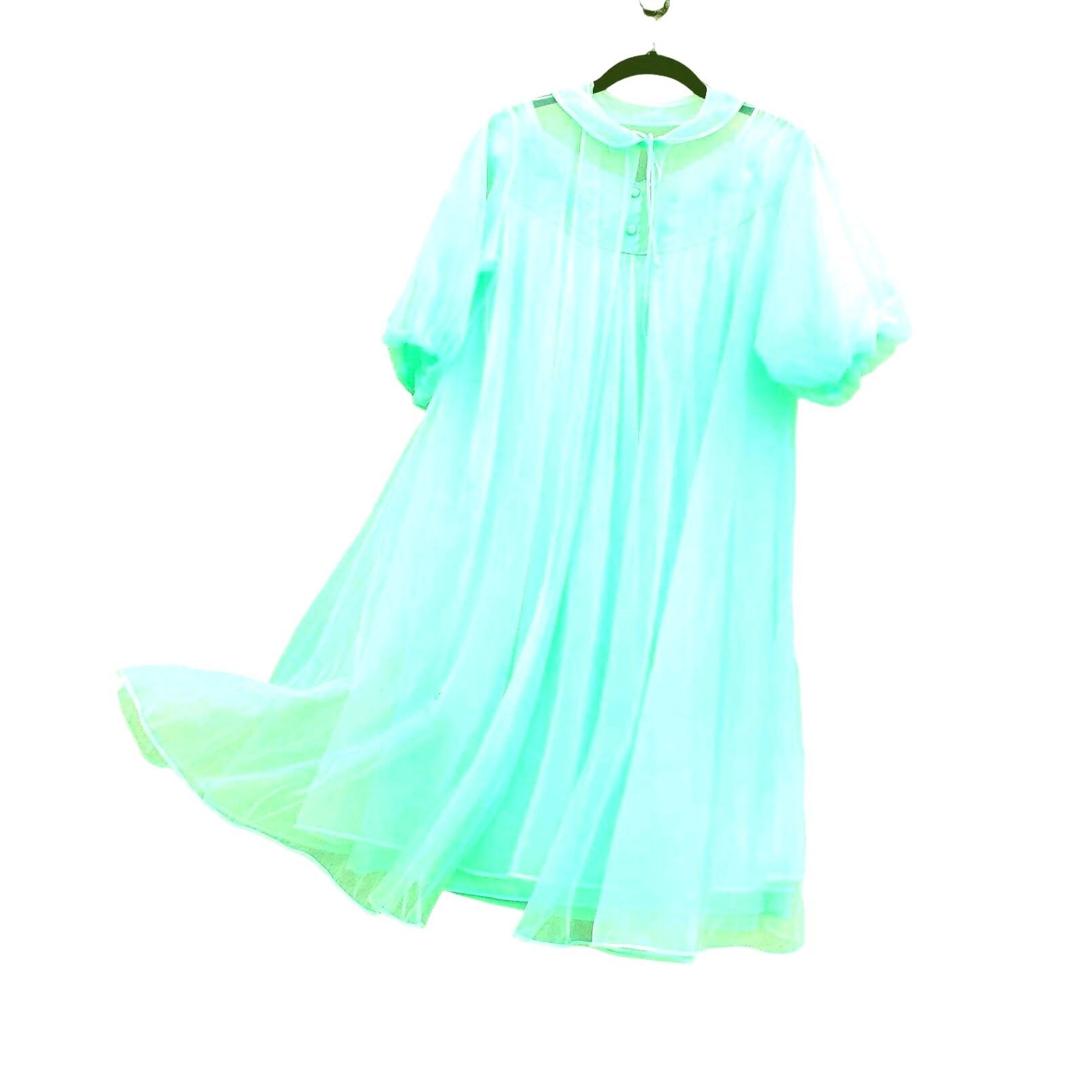 CLAIRE SANDRA Lucie Ann, Neiman Marcus, 1960s vintage nightgown robe set, seafoam green peignoir set, slip dress and housecoat
