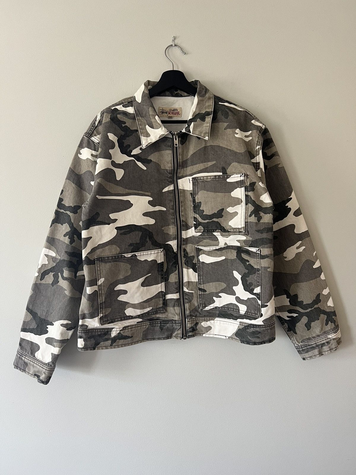 STUSSY/Denim Jkt/M/Denim/MLT/Camouflage/STUSSY CAMO ZIP WORK